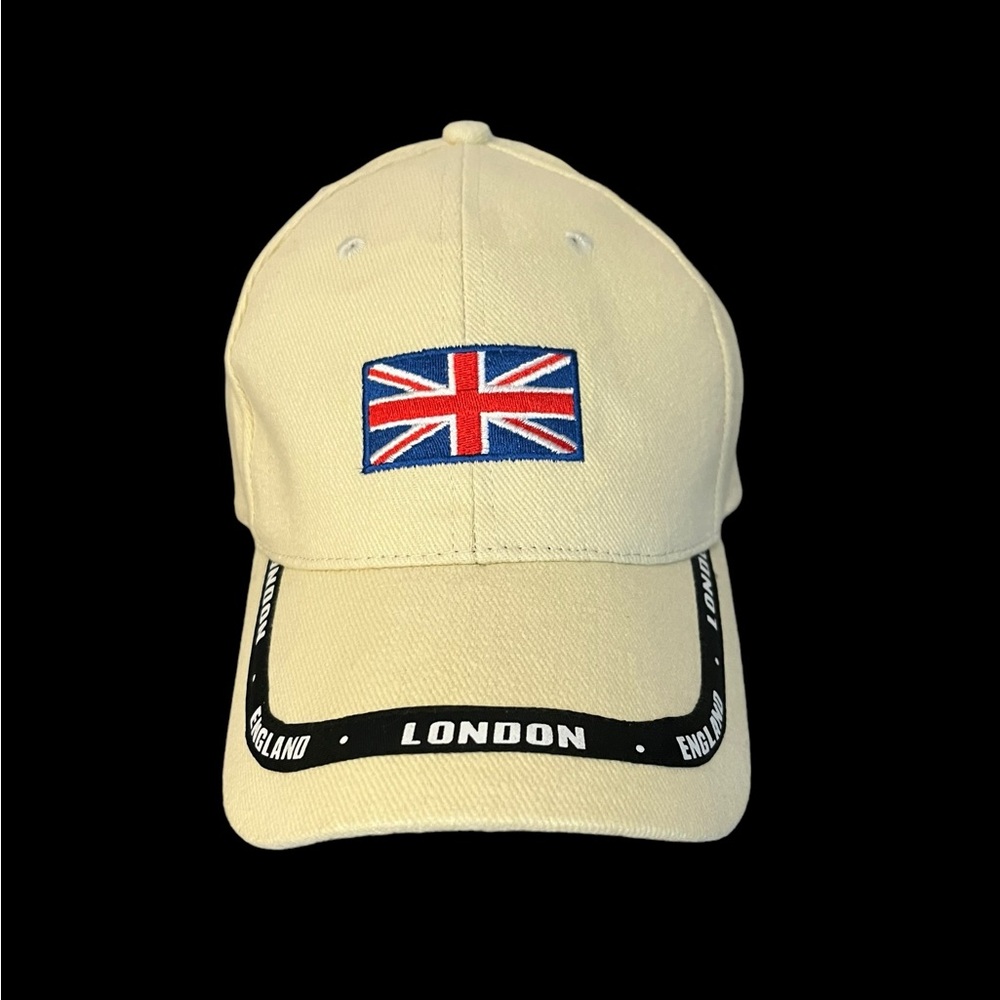 London England International Insignia Embroidered Pale Yellow Baseball Cap Hat